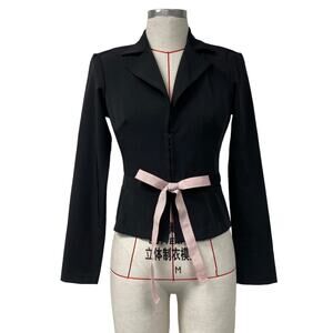 Vintage A-List Womens Size 3/4 Black Hook Closure Pink Bow Blazer